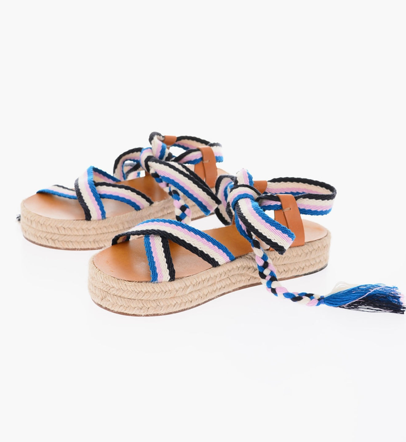 Isabel Marant Malay Striped Strappy Platform Espadrille Sandals