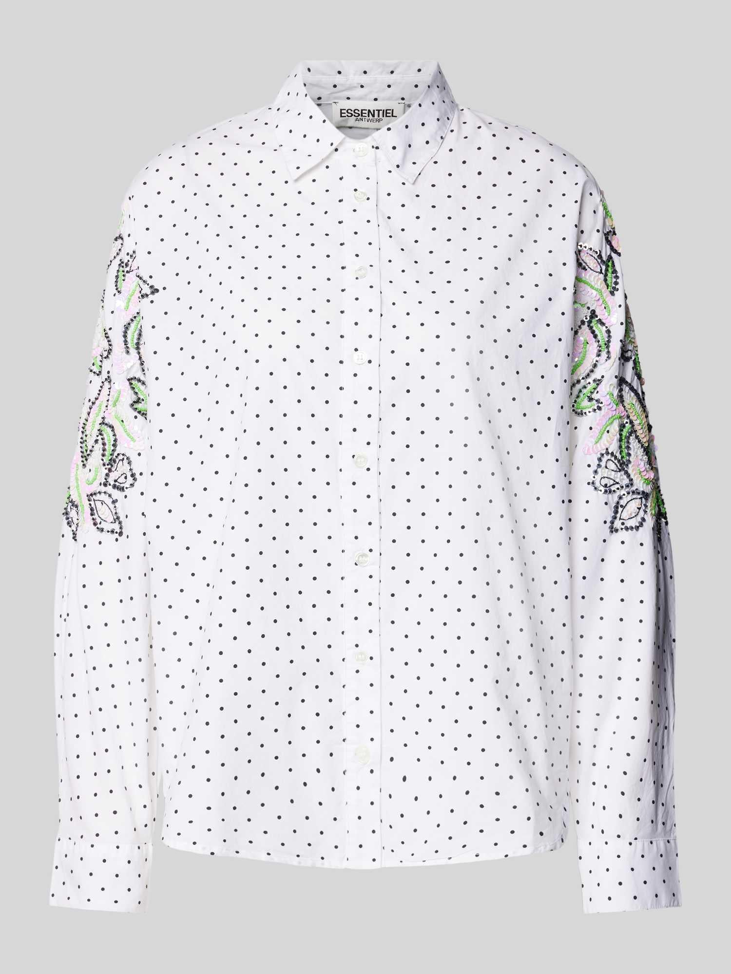 Essentiel Antwerp White polka dot Shirt with Beaded Embellished Sleeves