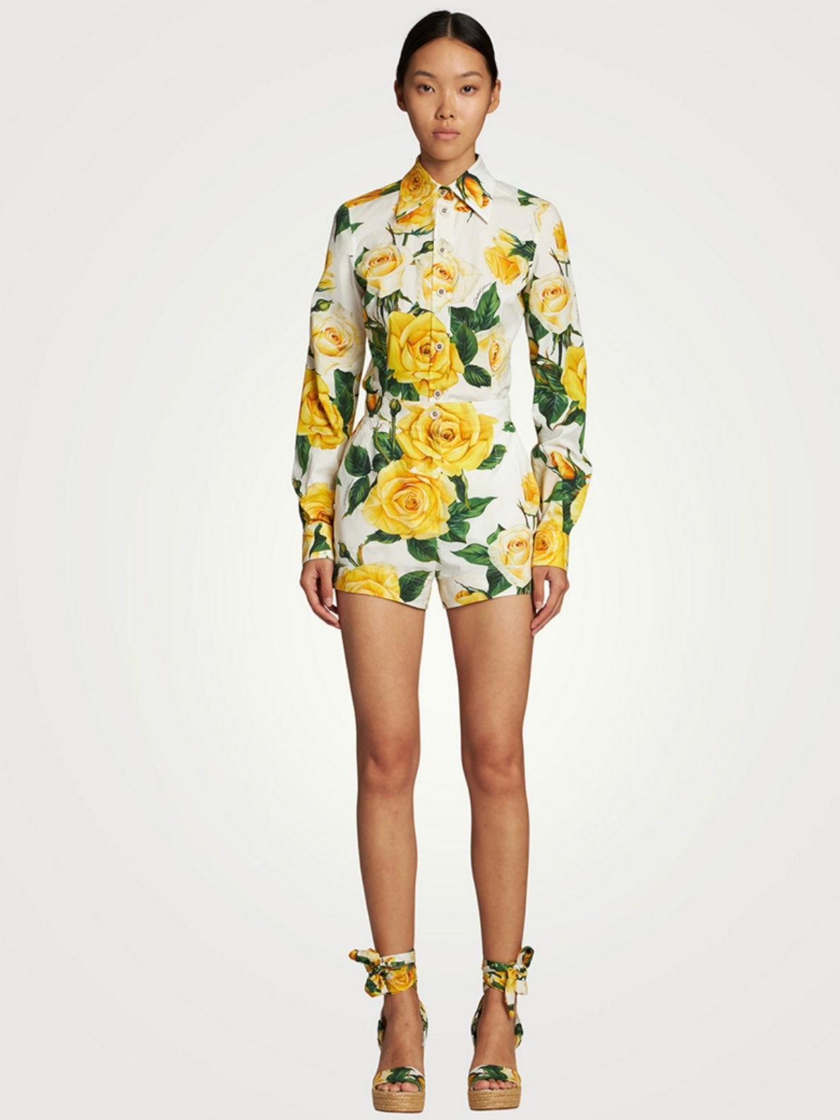 DOLCE & GABBANA- Cotton shorts with yellow rose print