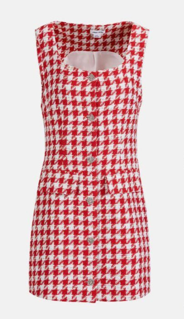 URBAN REVIVO - Red/White Tweed Button-Up Dress