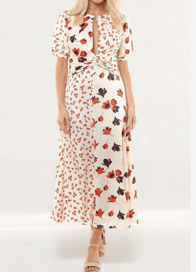 Self Portrait Satin Floral Print Maxi Dress