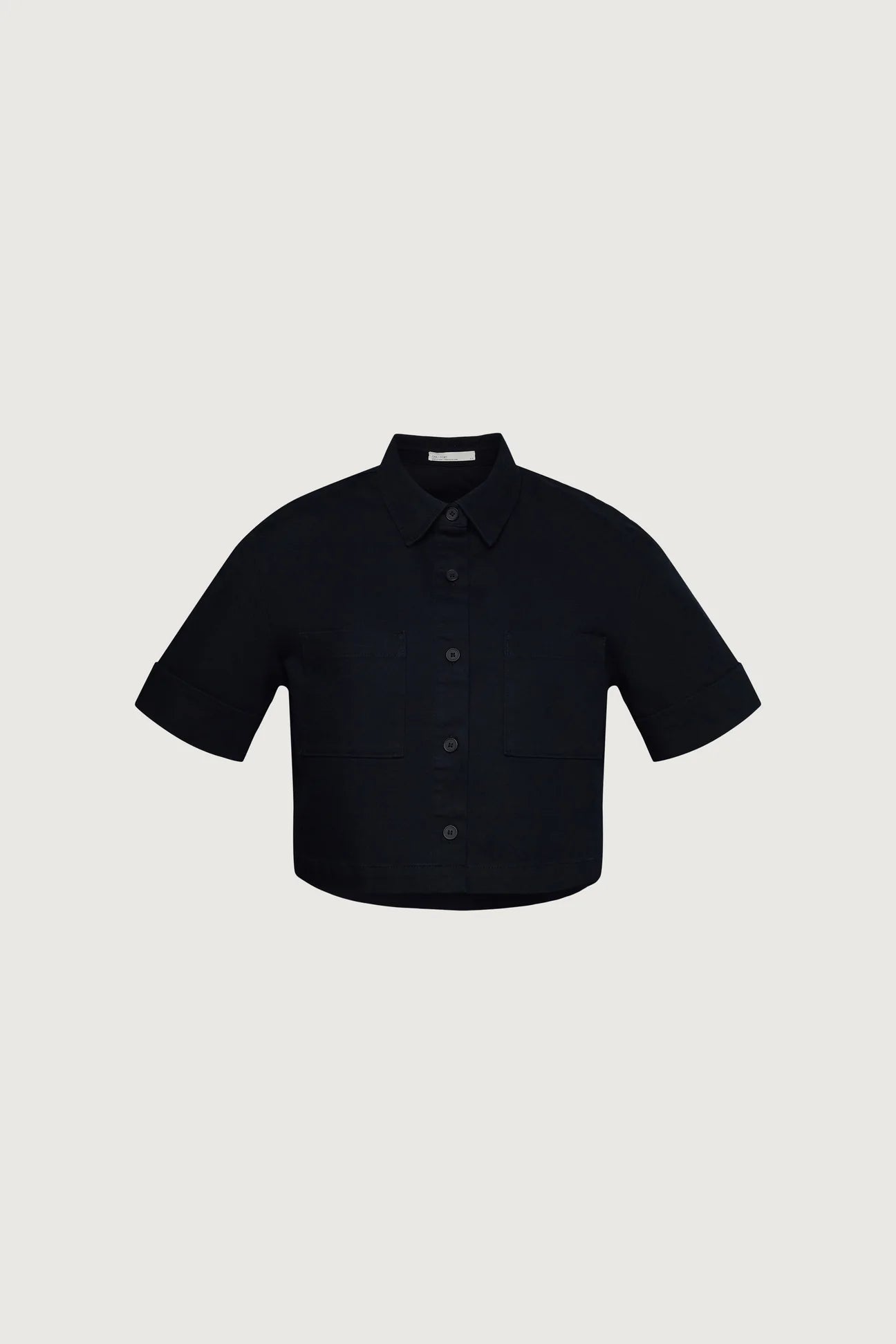 OAK + FORT cropped short sleeve button up in black