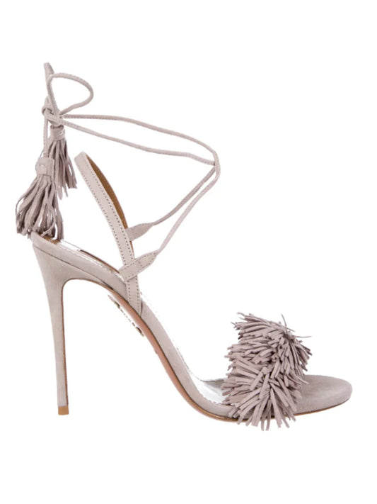 AQUAZZURA light grey wild thing fringe sandals