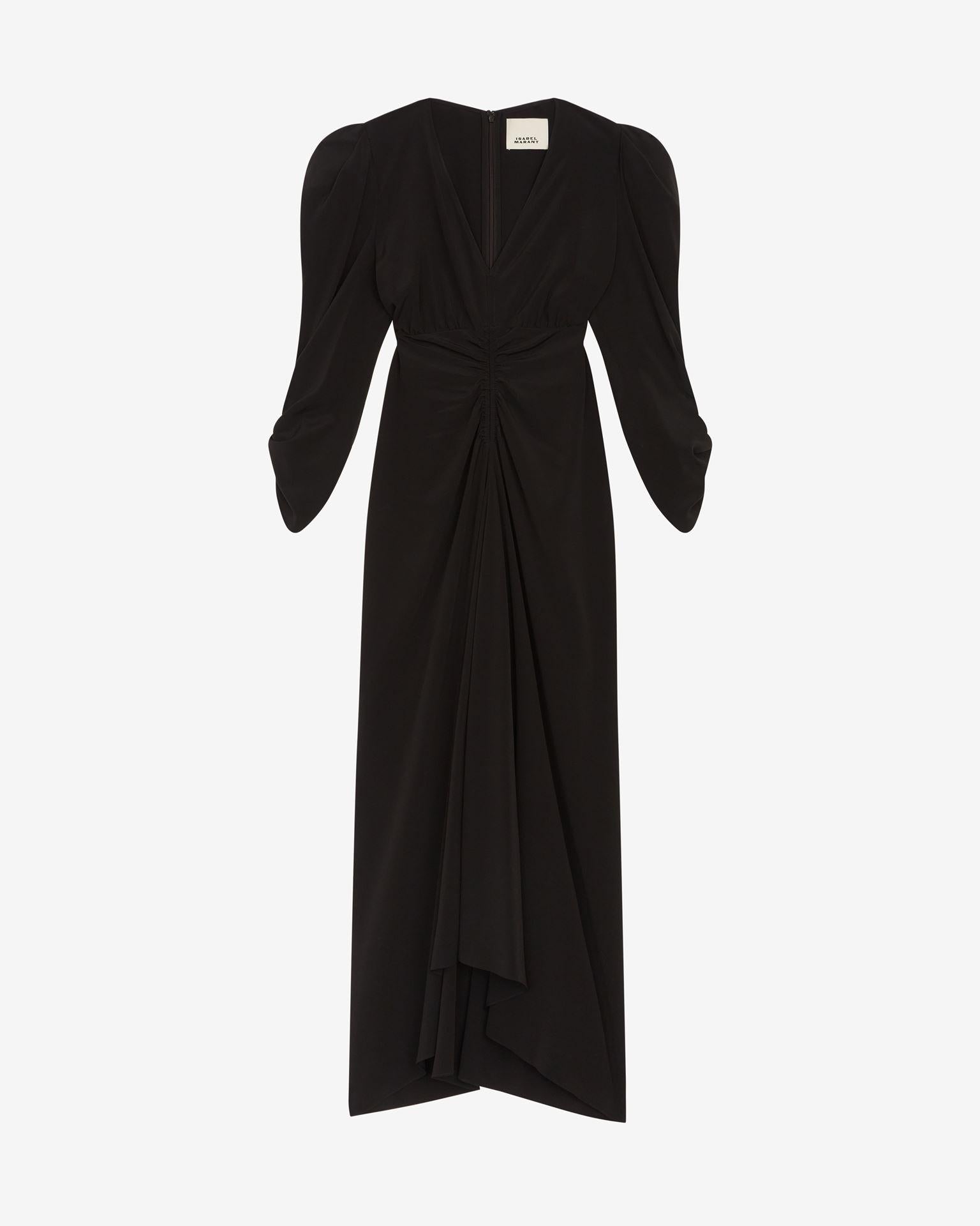 ISABEL MARANT black silk v neck long sleeve maxi dress, synched down front