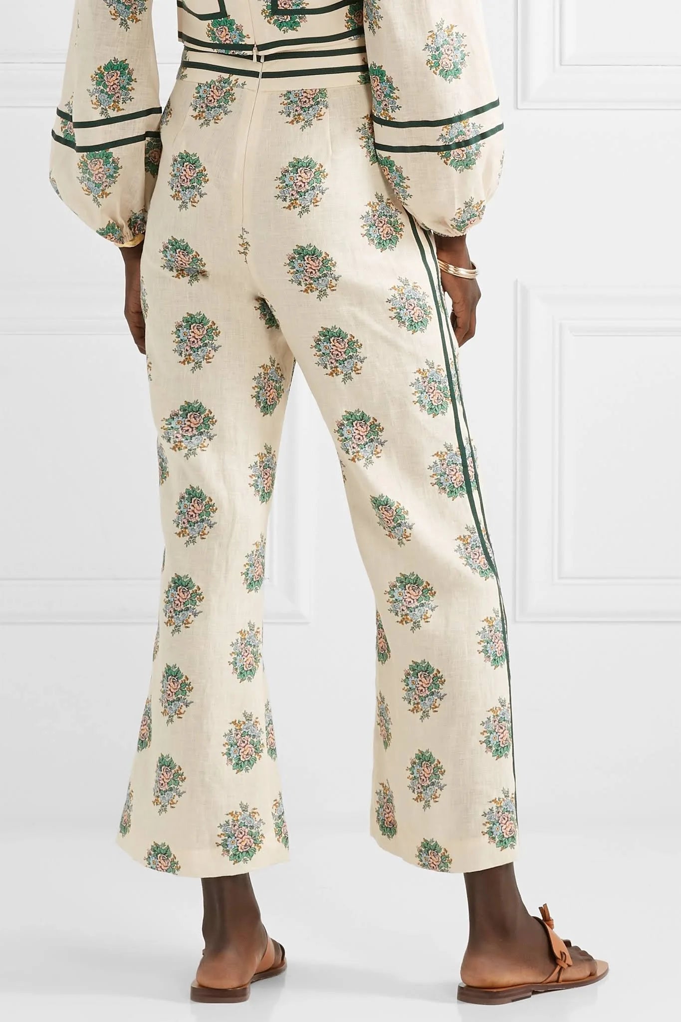 Zimmermann Cream Floral Linen Pants