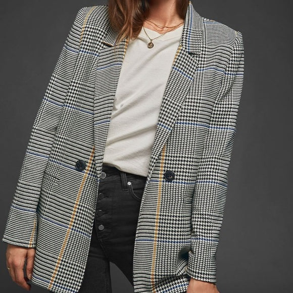 ANINE BING Madeline Blazer in blue/marigold houndstooth