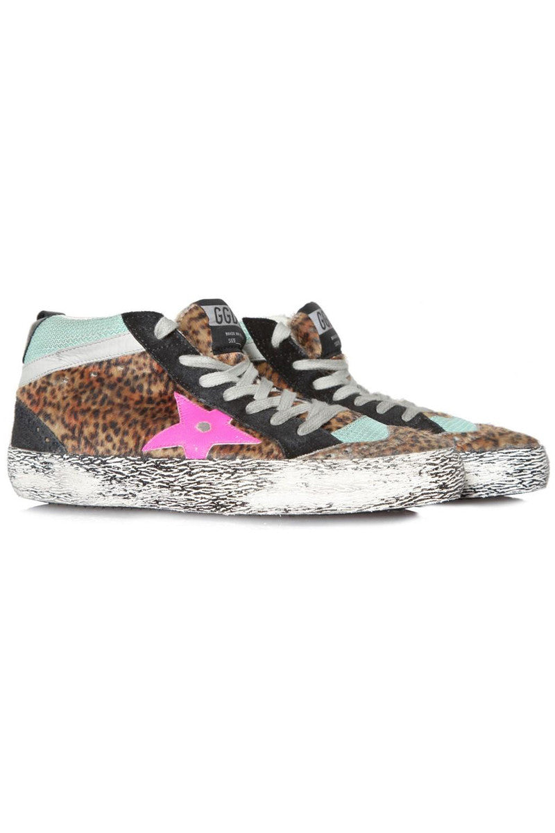 GOLDEN GOOSE sneakers, leopard ponyhair, pink stars