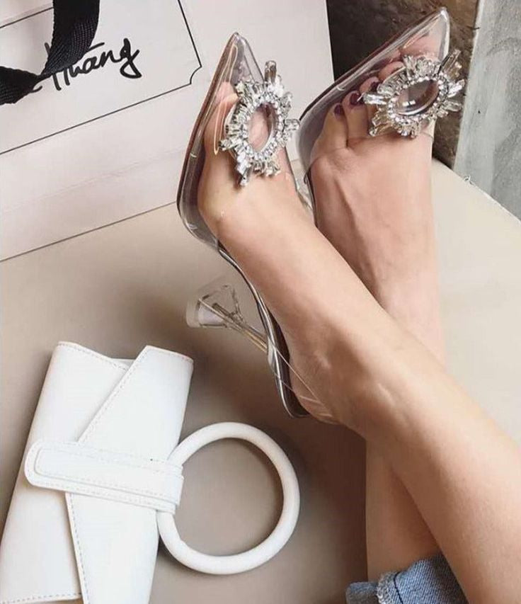 Amina Muaddi Crystal Slingback Heels