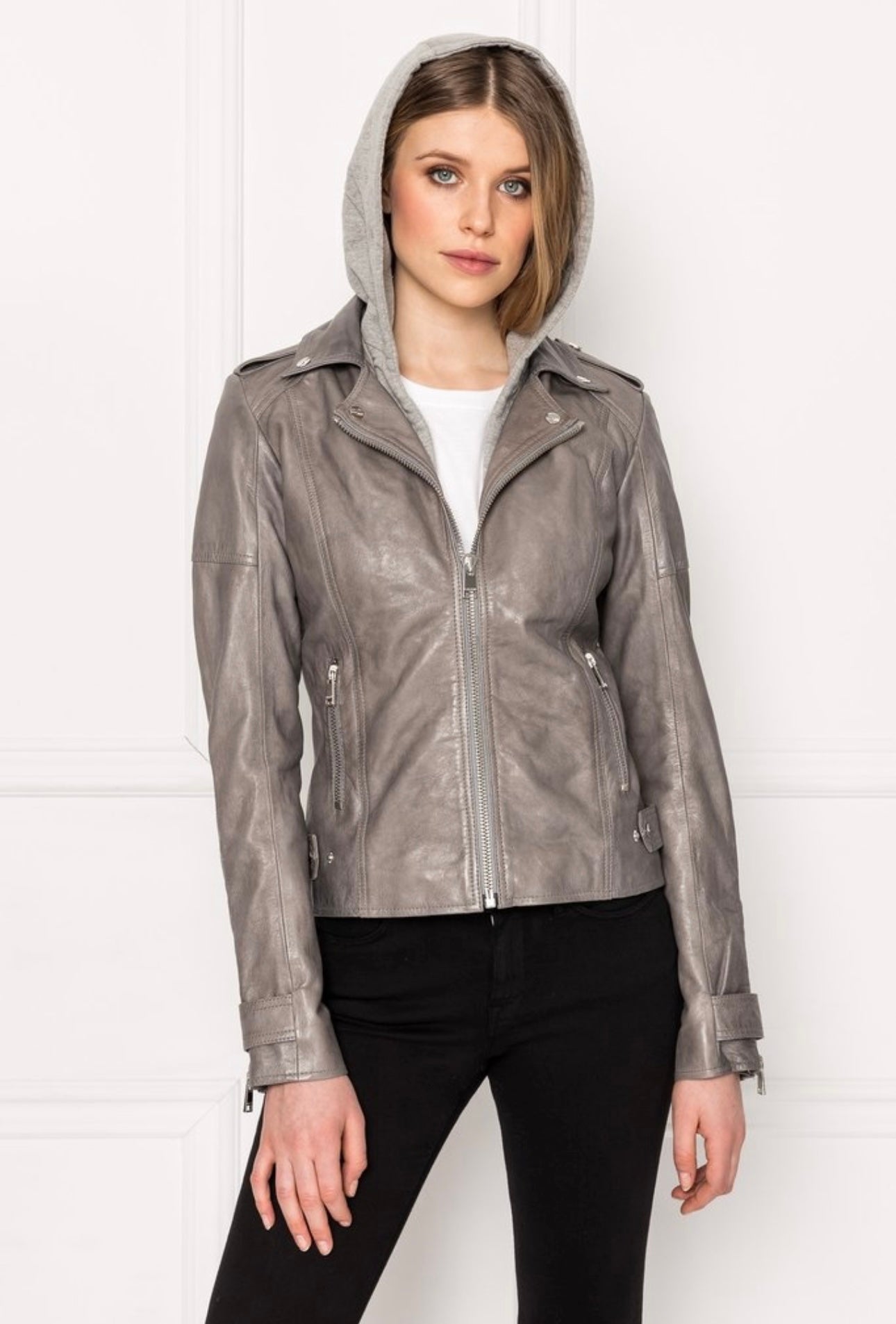 Lamarque- Anna Washed Biker With Hoodie- Whale Grey