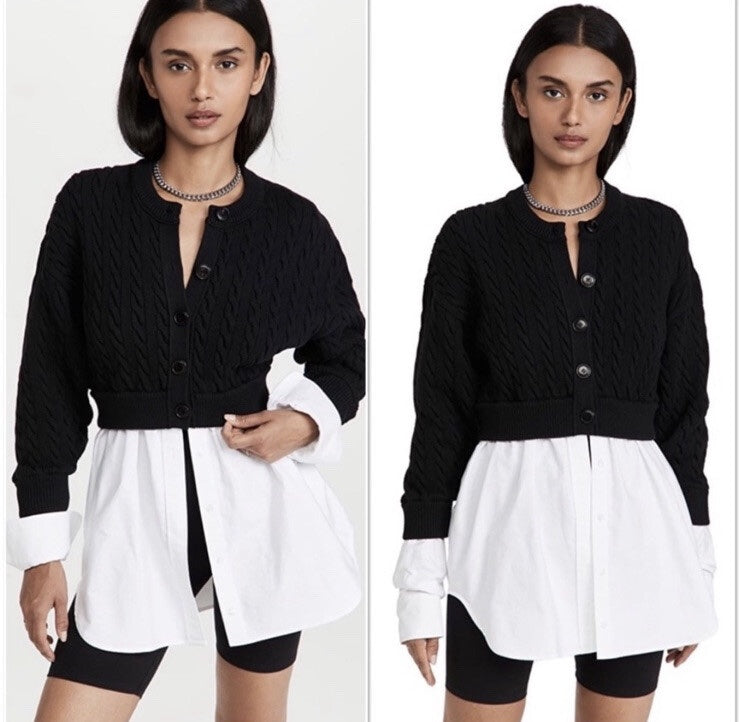 T by Alexander Wang Black and White Knit and Button Down Top