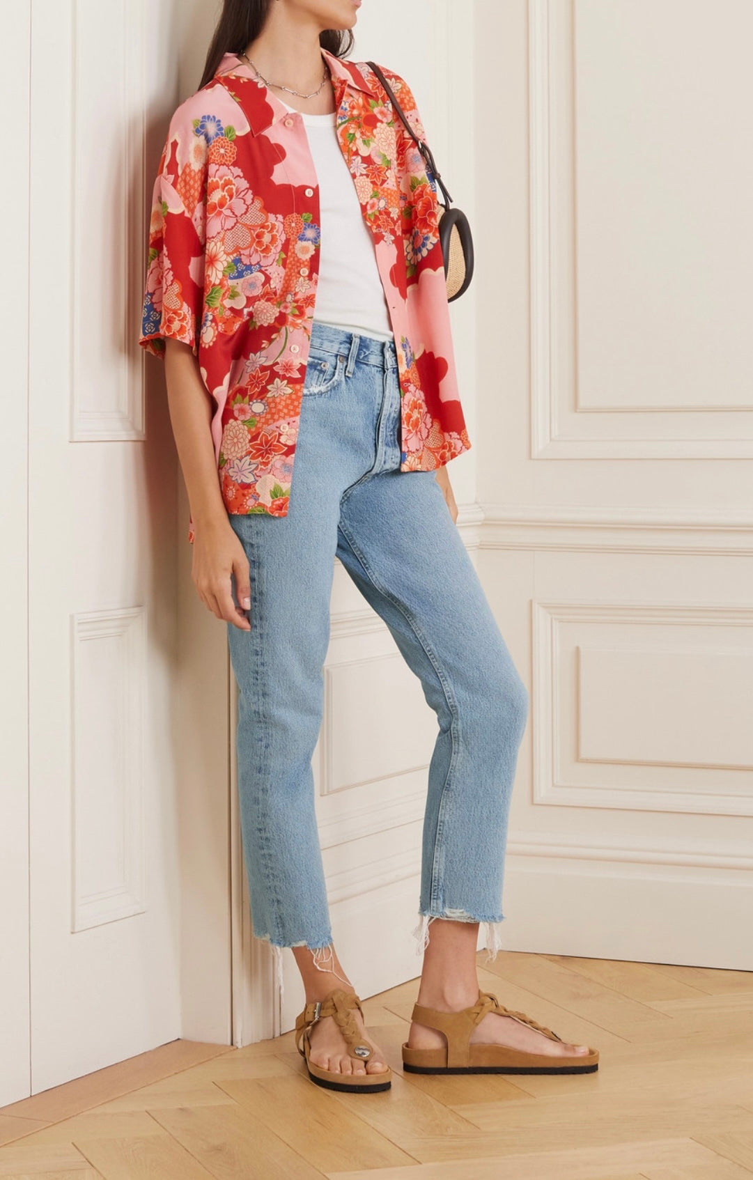 AGOLDE
Riley distressed cropped high-rise straight-leg organic jeans