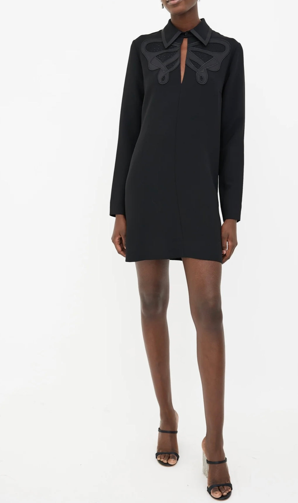 Victoria Beckham - 
Black Embroidered Collared Shift Dress
