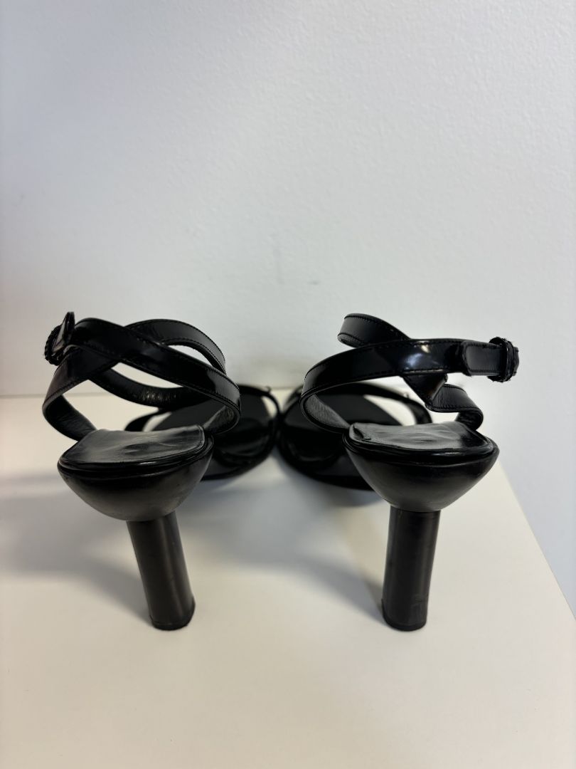 Prada Ankle Strap Heel with Silver Logo