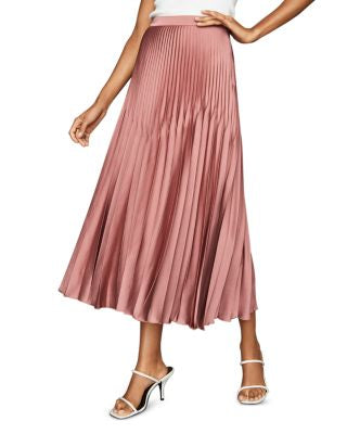 REISS coral pleated satin maxi skirt