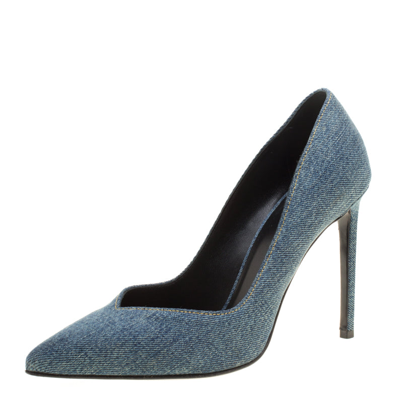 Saint Laurent Denim Pointed Toe Stilletto Pumps Shoes