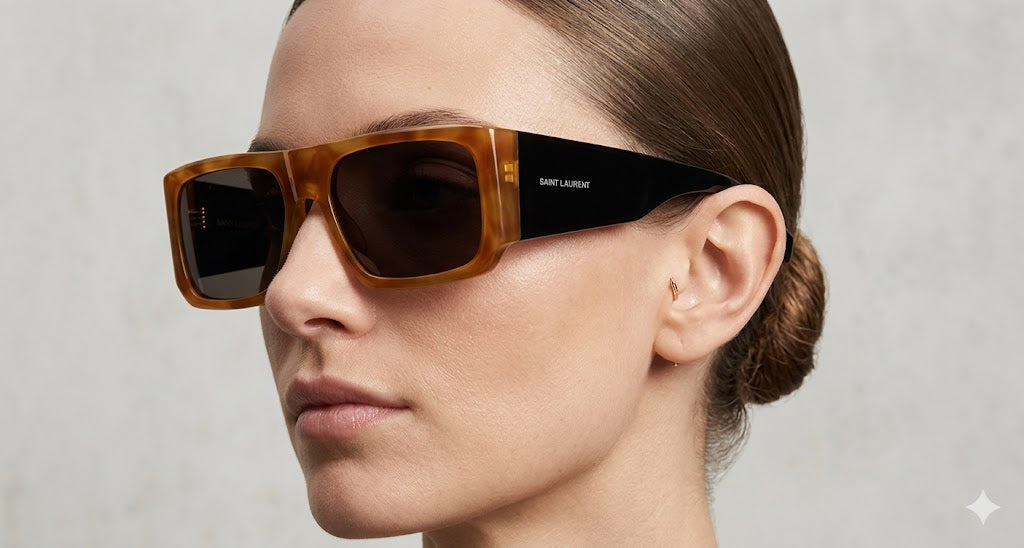 Saint Laurent Tortoiseshell Rectangular Sunglasses