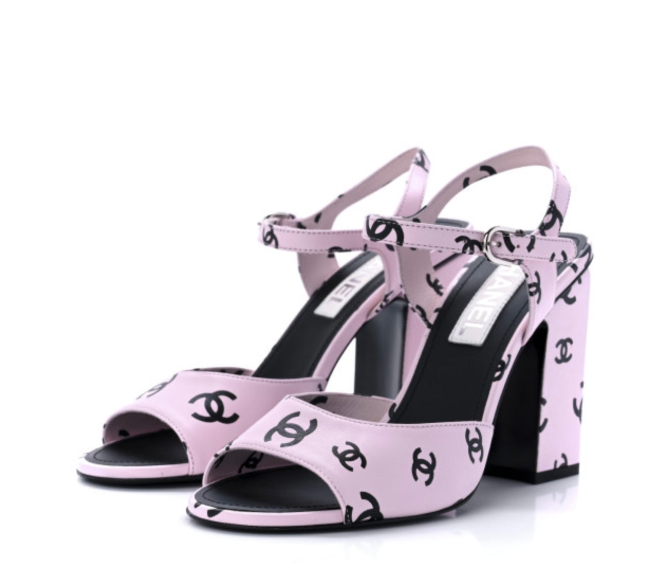 CHANEL 
Lambskin Printed CC Sandals