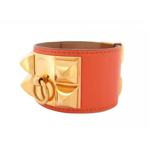 HERMES COLLIER DE CHEIN bracelet, blood orange/coral with GHW