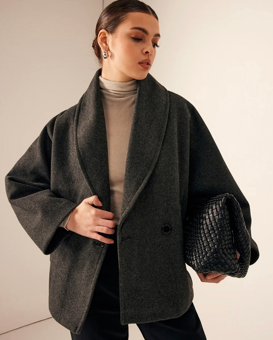 Commense Tweed Pockets Loose Coat