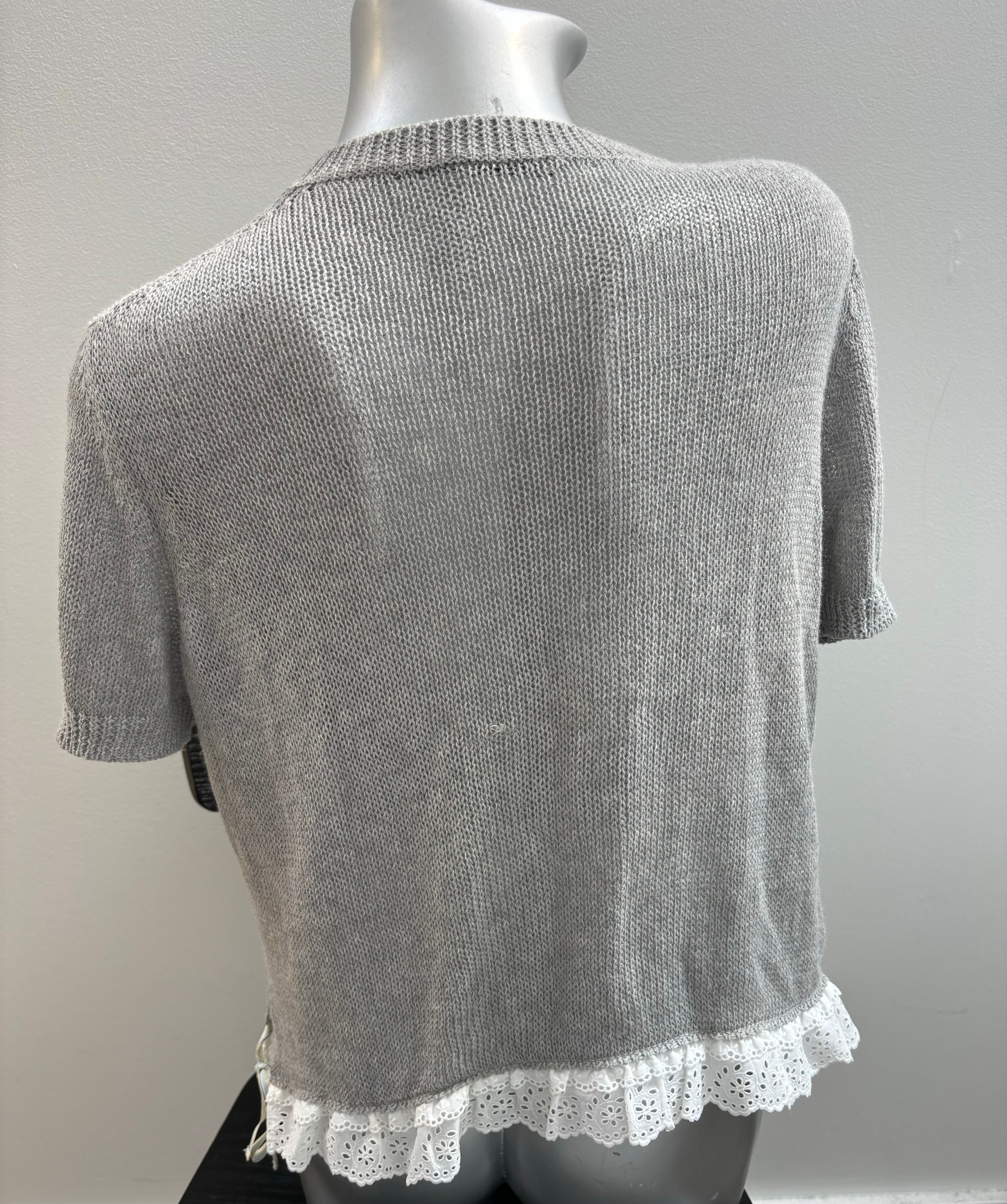 MIU MIU grey short sleeve knit with eyelet hem