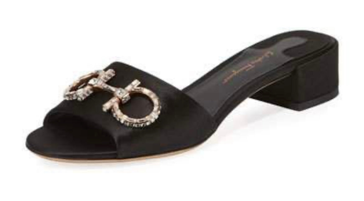 FERRAGAMO black sandals with jewelled logo