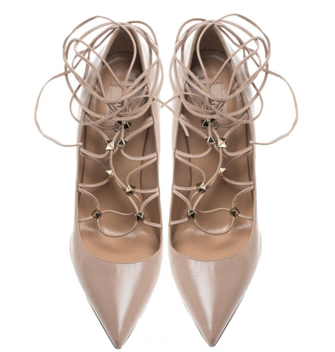 Valentino - 
Valentino Beige Leather Rockstud Lace Up Heels