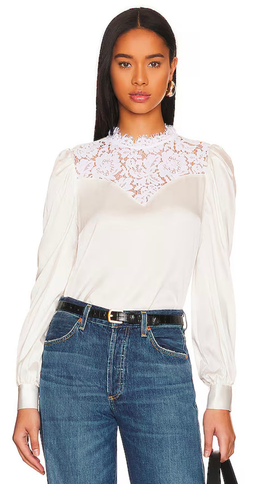 GENERATION LOVE 
Libby Lace Combo Blouse In White