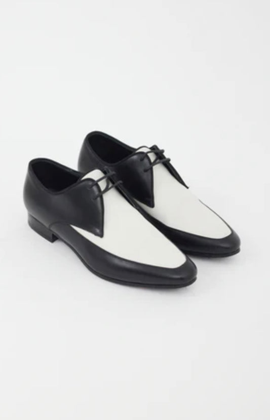 Saint Laurent - 
Black & White Leather Oxford Shoes