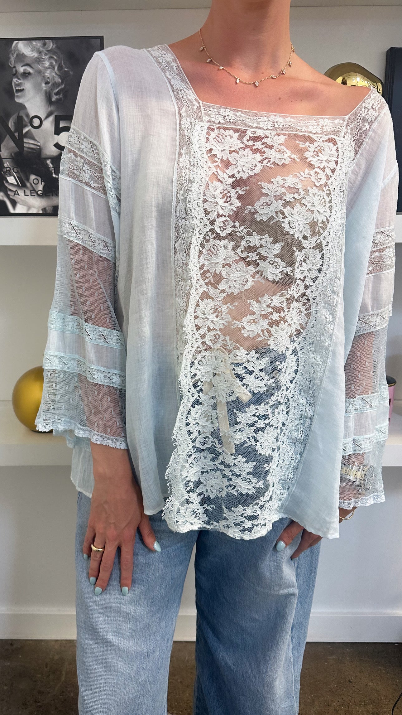 Ermanno Scervino - Blue Linen & Lace Blouse