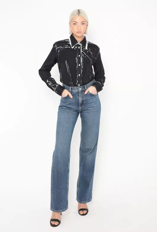 PRADA black/white button up top