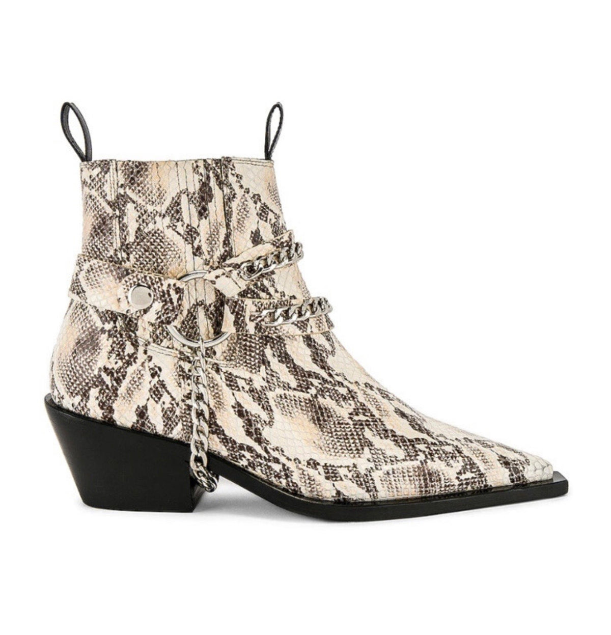 ANINE BING snakeskin boots with silver chains