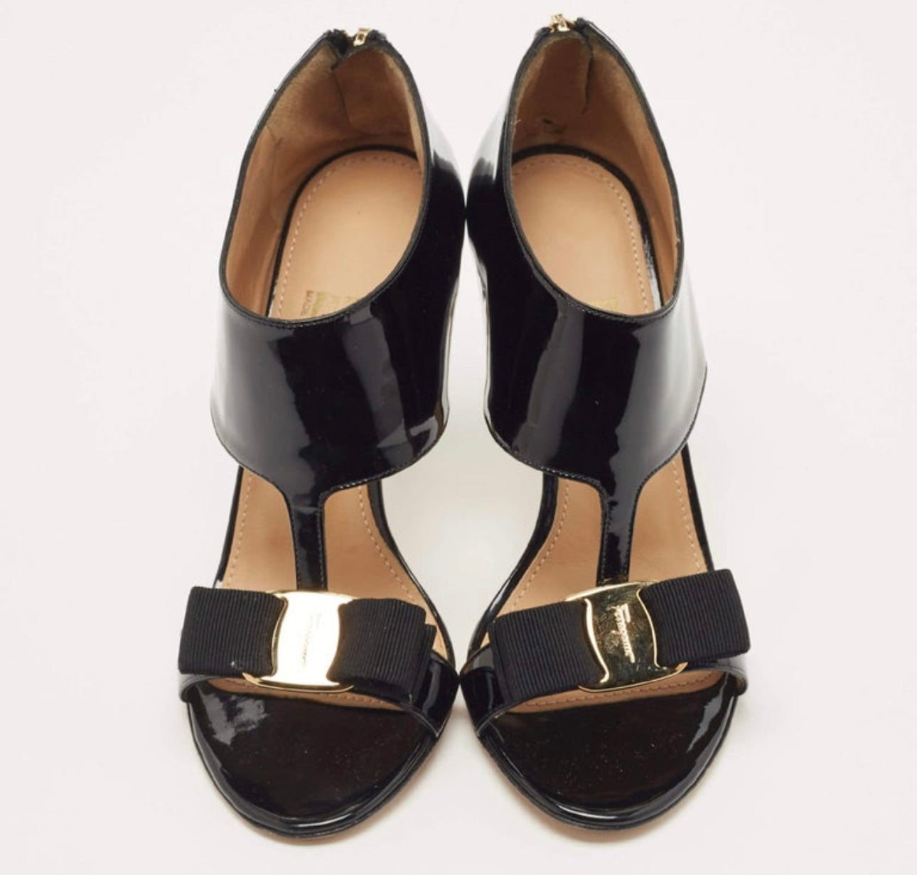 Salvatore Ferragamo - Black Patent Leather Pellas T Strap Sandals