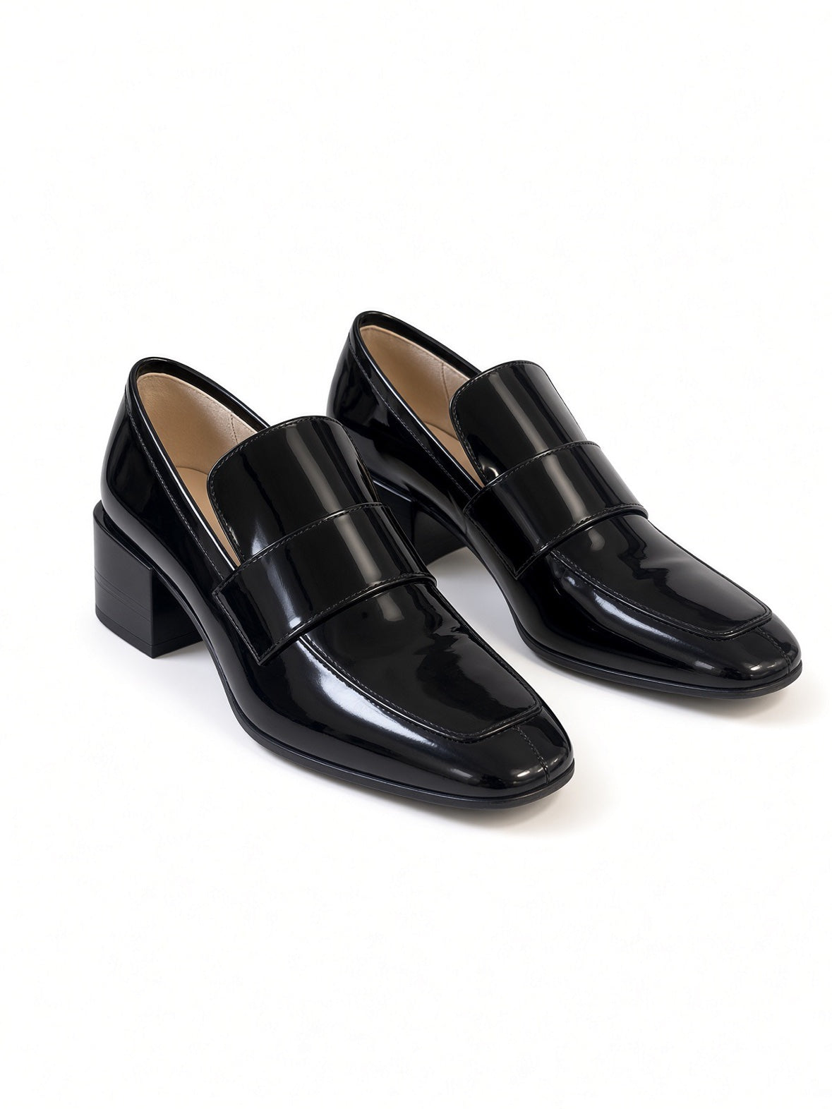 Stuart Weitzman Black Patent Leather Block Heel Loafers