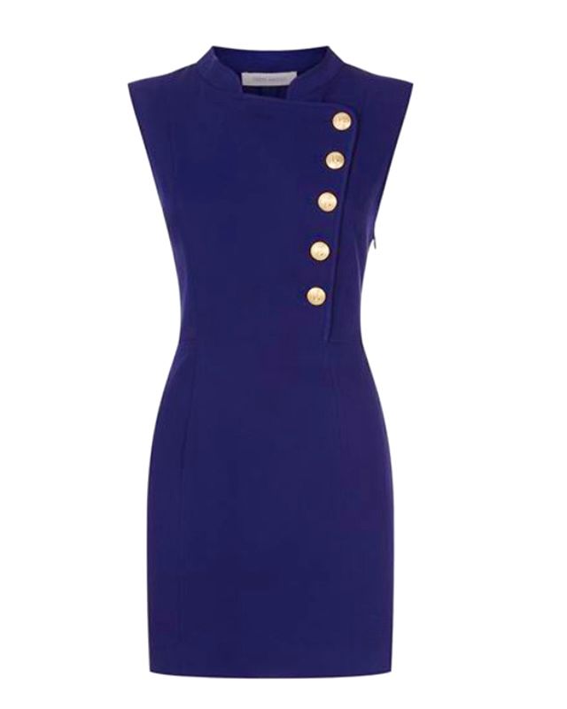Pierre Balmain Blue Button-Front Sleeveless Dress