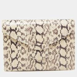 OSCAR DE LA RENTA  white +brown snakeskin square bag