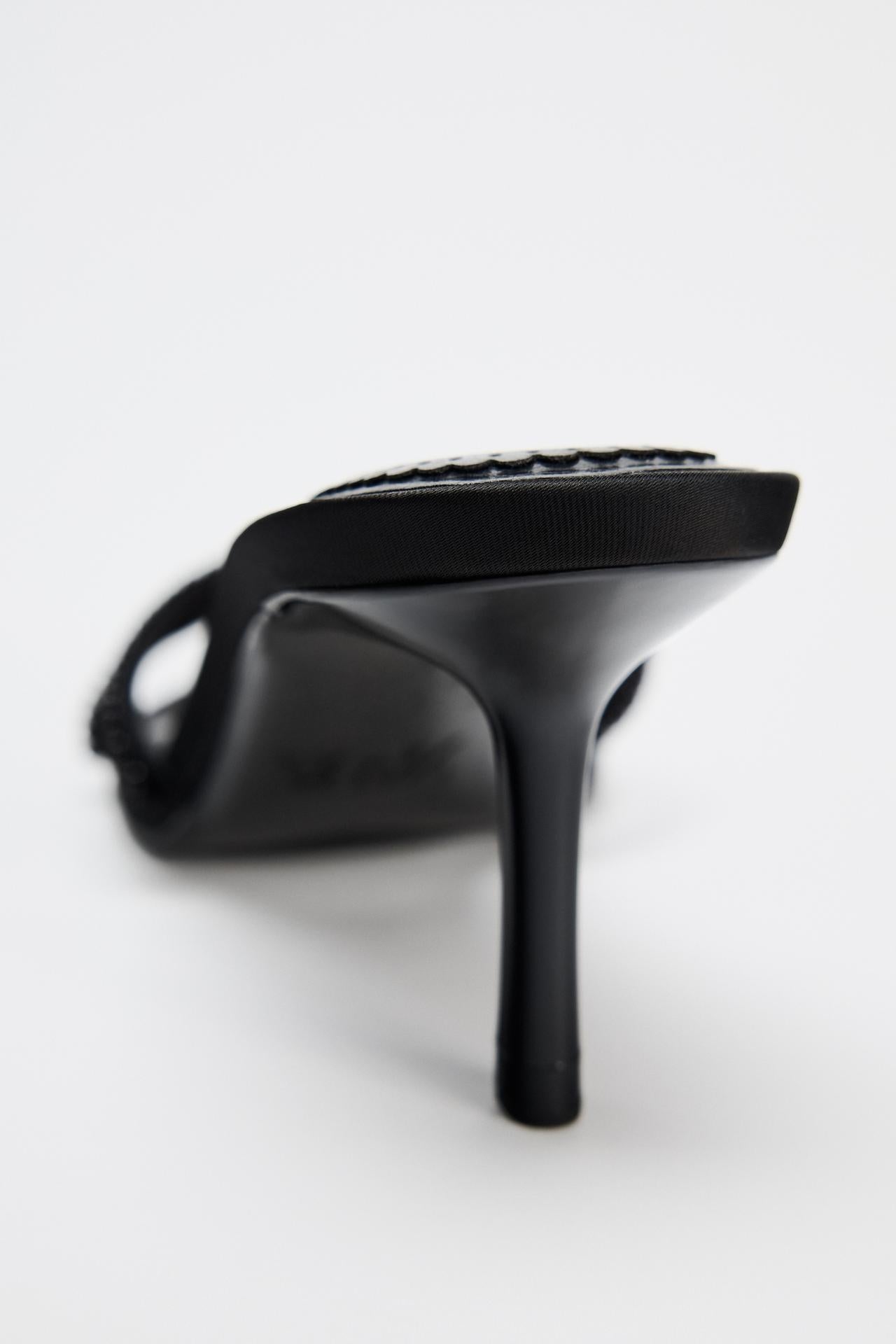 ZARA black beaded heels with cherry, w dust bag
