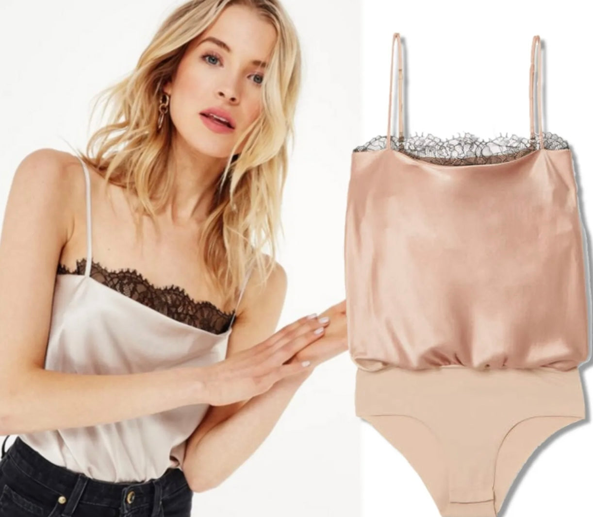 CAMI NYC Romy Lace Trimmed Rose Stretch Silk Charmeuse and Nylon Bodysuit