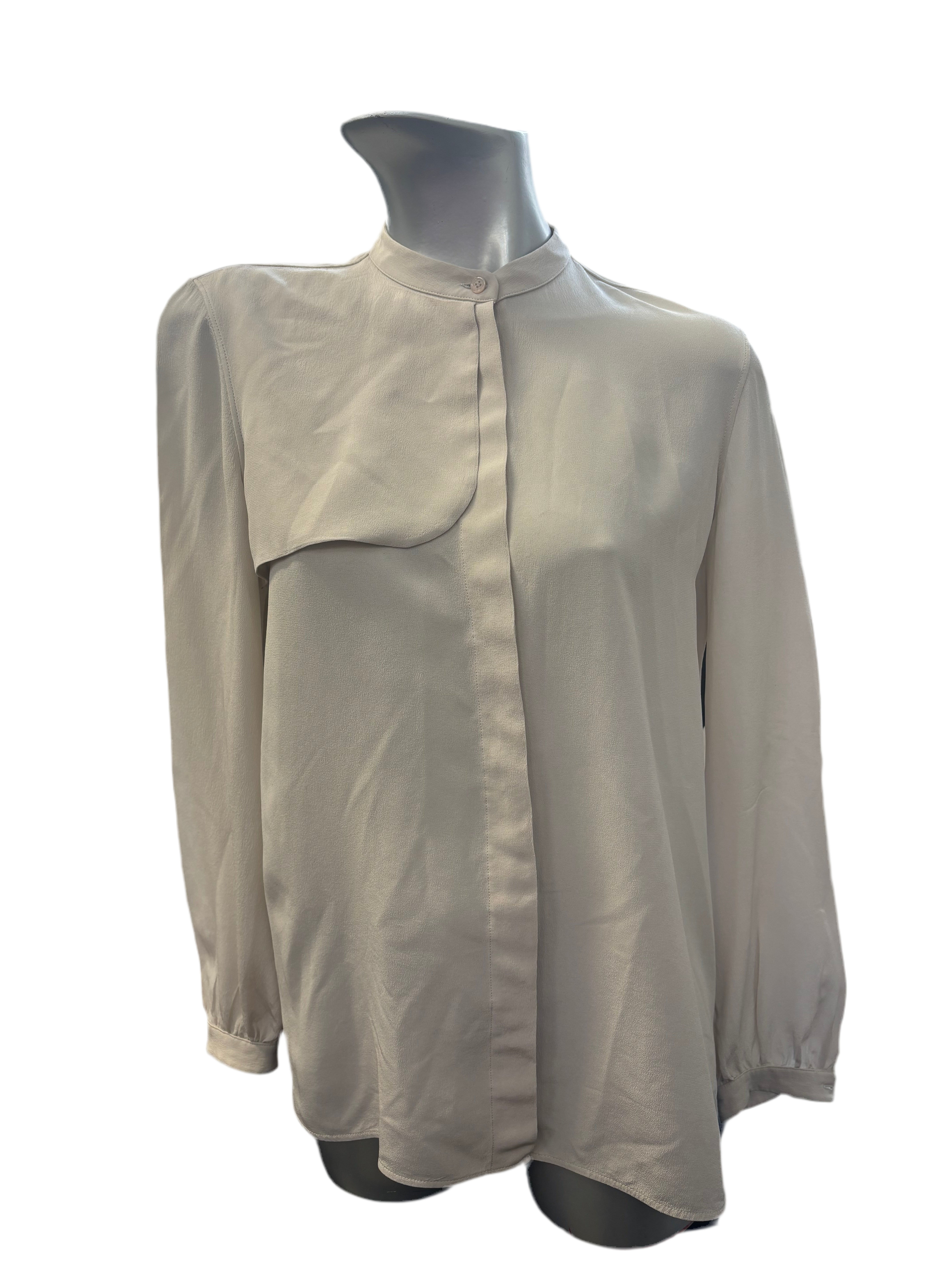 Loro Piana 100% Silk Longsleeve Button-Up Blouse in Taupe