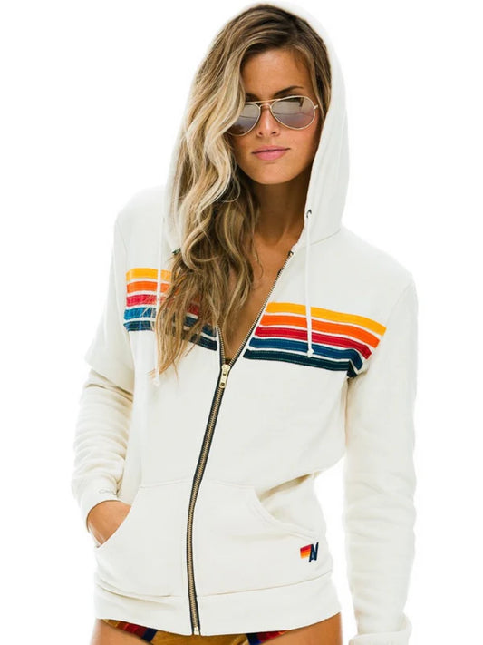 AVIATOR NATION cream zip up with 5 stripes