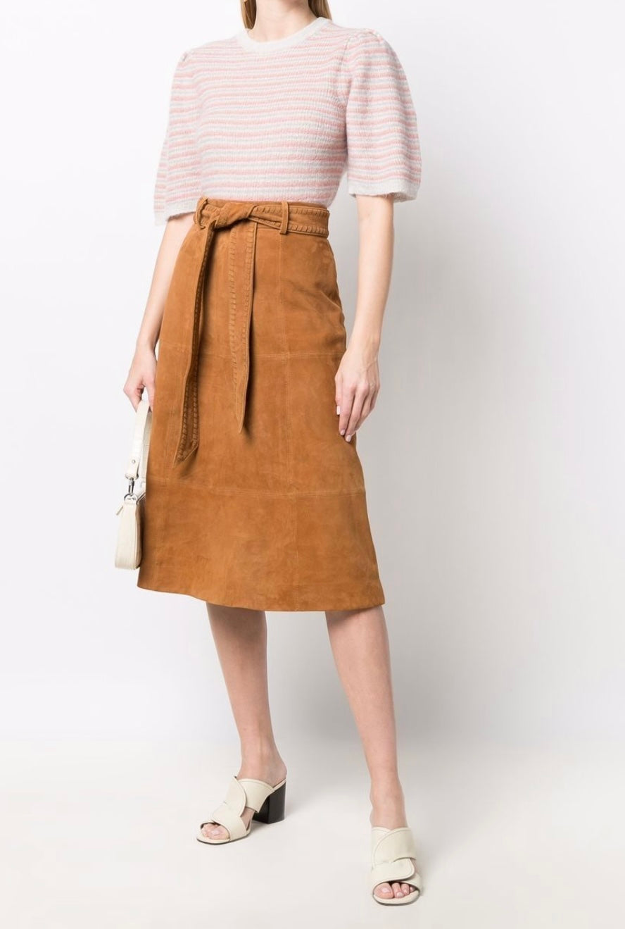BA&SH suede midi skirt with belt