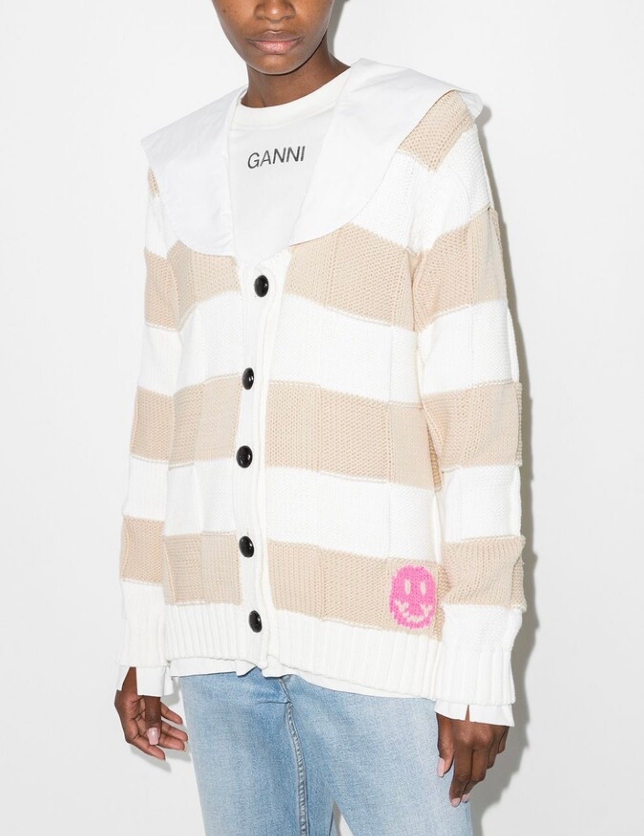 Ganni Spread-Collar Knitted Cardigan