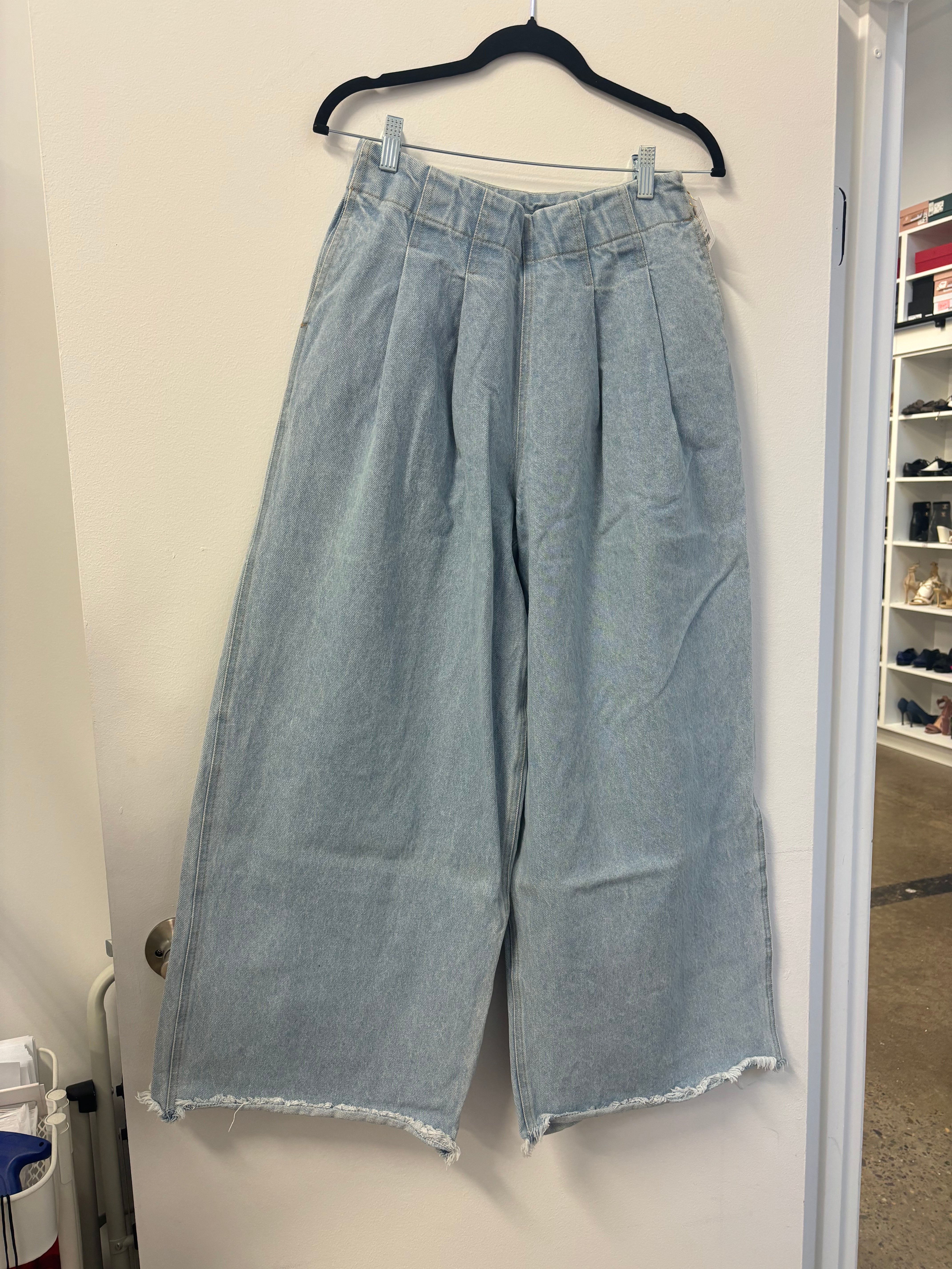 SEA New York Paperbag Wide Leg Denim in Light Blue Wash