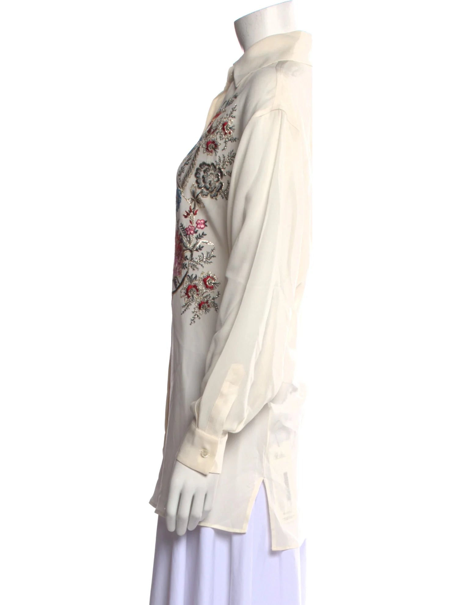 ETRO cream floral applique design blouse button up