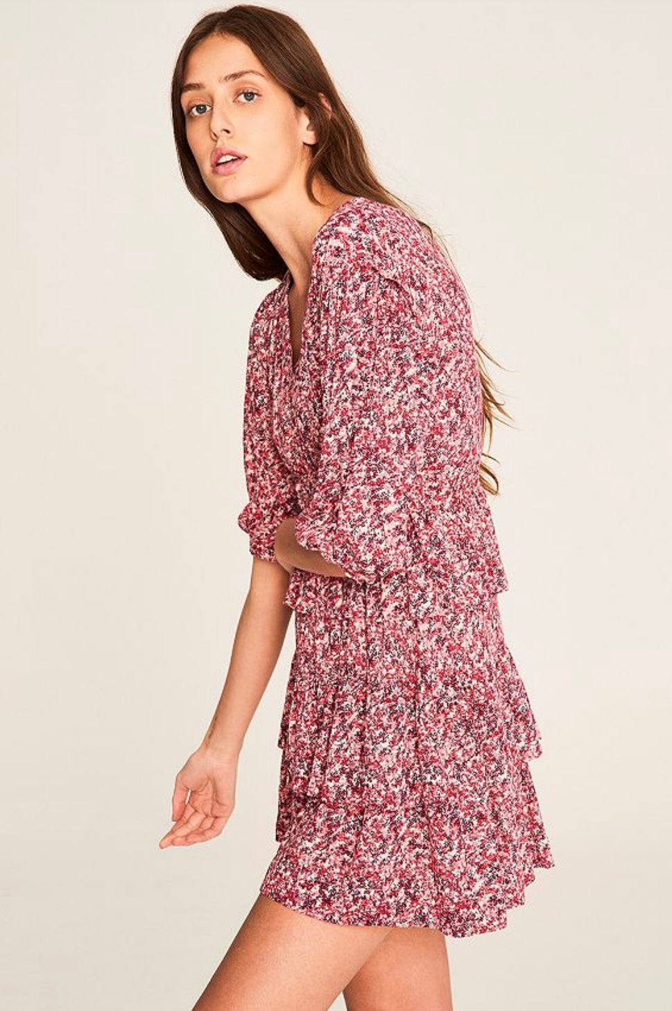 BA&SH
Ba&Sh Nina Floral Print Tiered Dress In Fuchsia