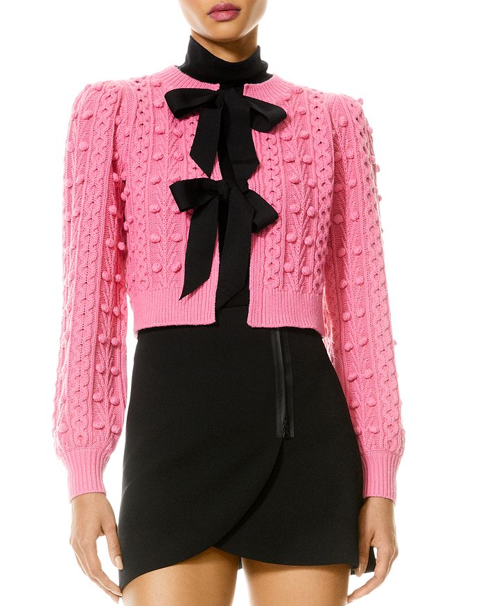 ALICE + OLIVIA pink cardigan with black bow ties