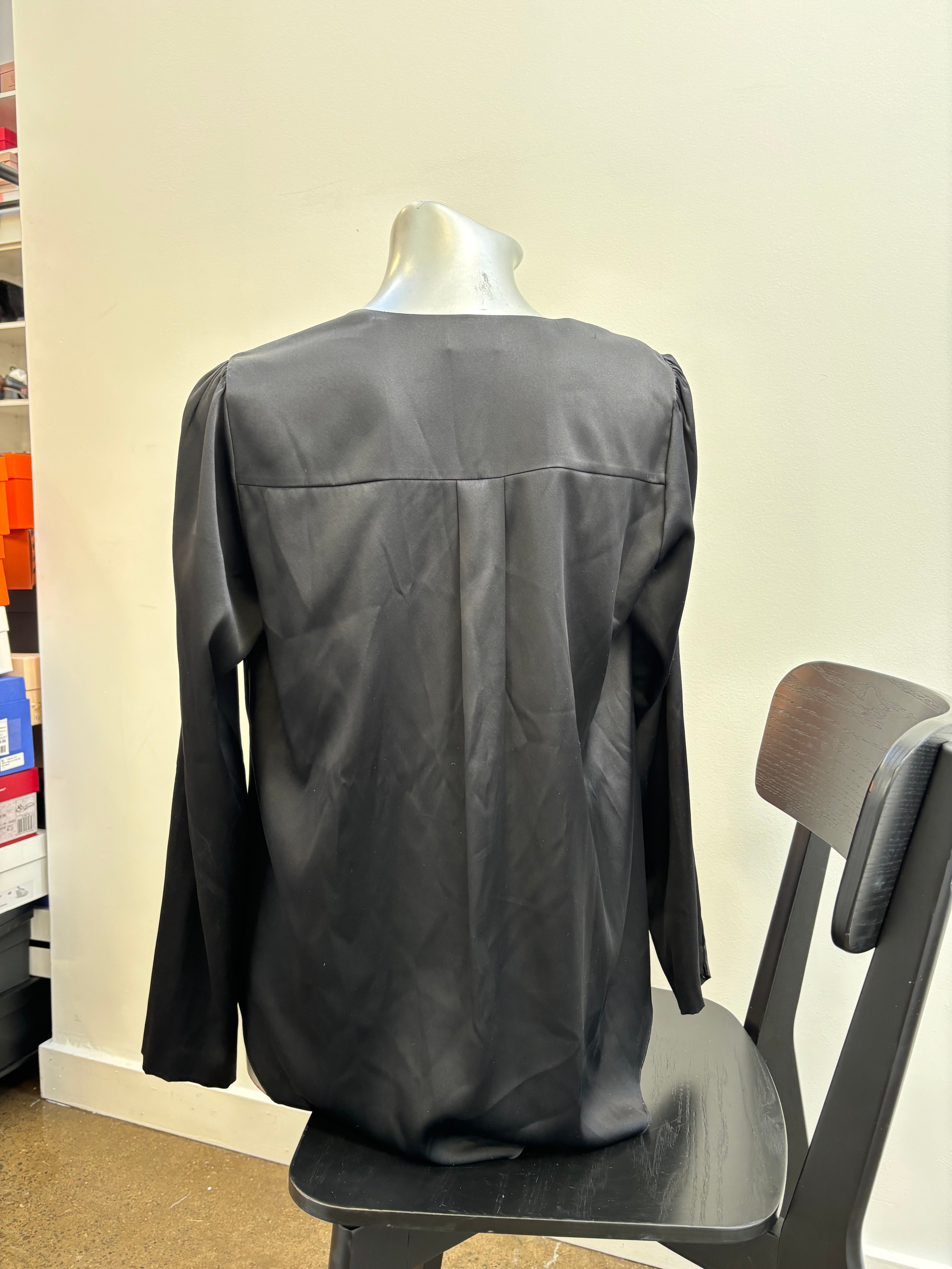 A.L.C. black silk long sleeve top, v neck, draped front