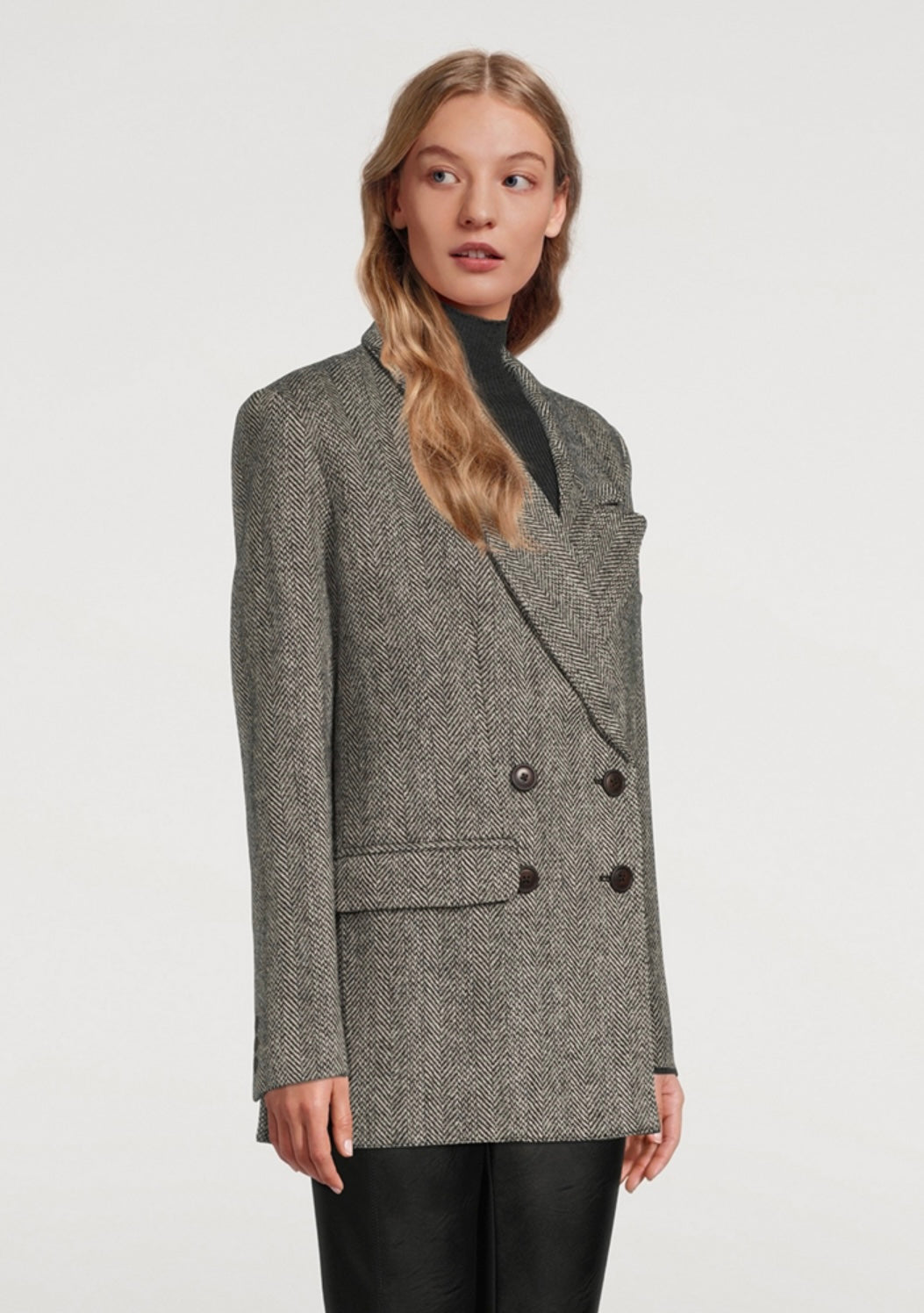 SMYTHE
Oversized Double-Breasted Wool Blazer In Herringbone