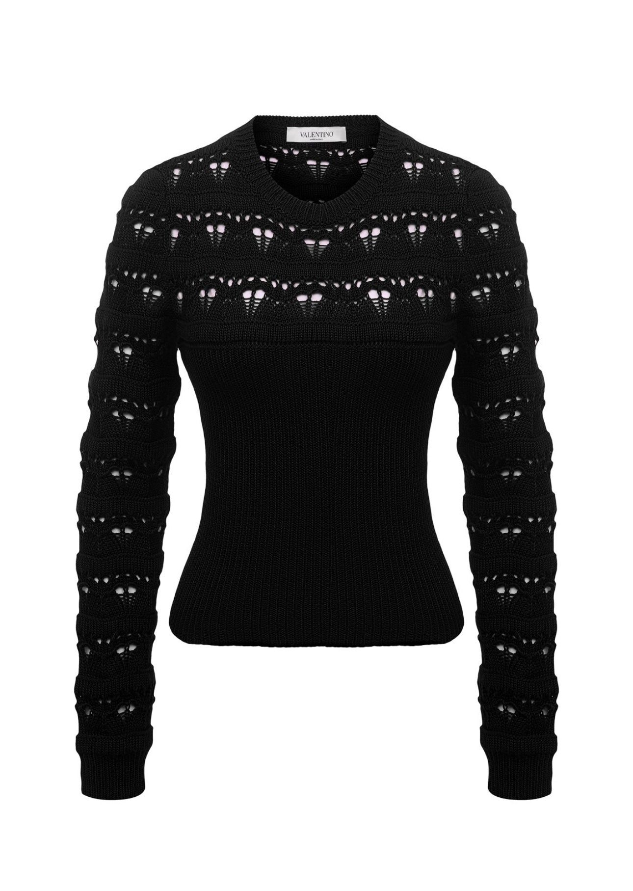 VALENTINO- Black crochet knit sweater