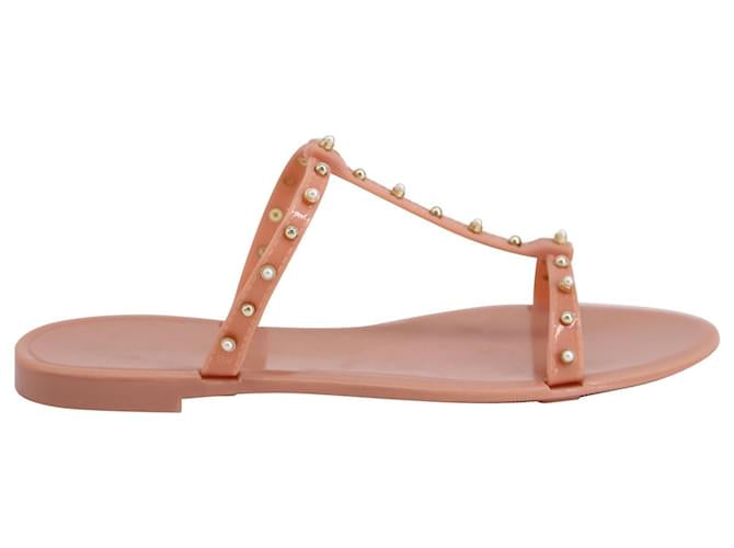 Stuart Weitzman Rubber Sandals with Pearls and Studs