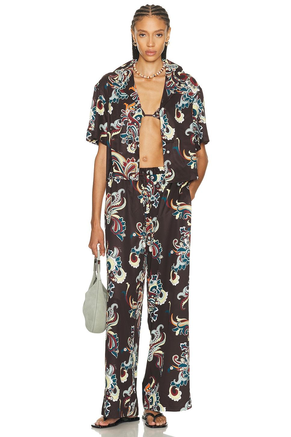 LA PORTE BROWN SATIN PATTERN PANTS